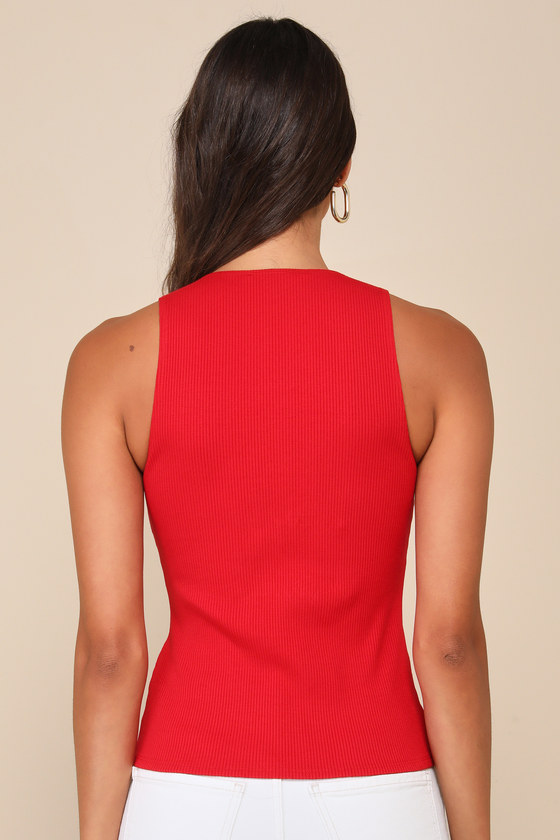 Lulus Trendy Endeavor Red Ribbed Notched Tank Top In Red