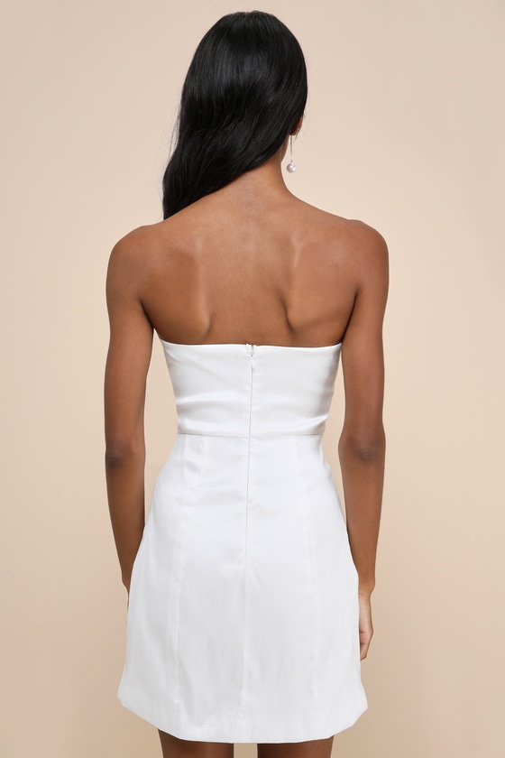 Lulus Especially Perfect White Taffeta Bow Cutout Strapless Mini Dress In White