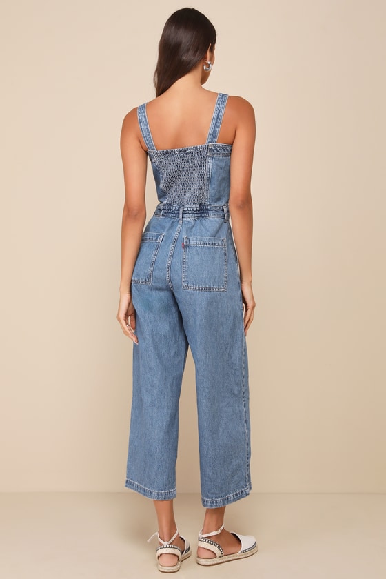 Drea Medium Wash Button-Front Sleeveless Denim Jumpsuit 4