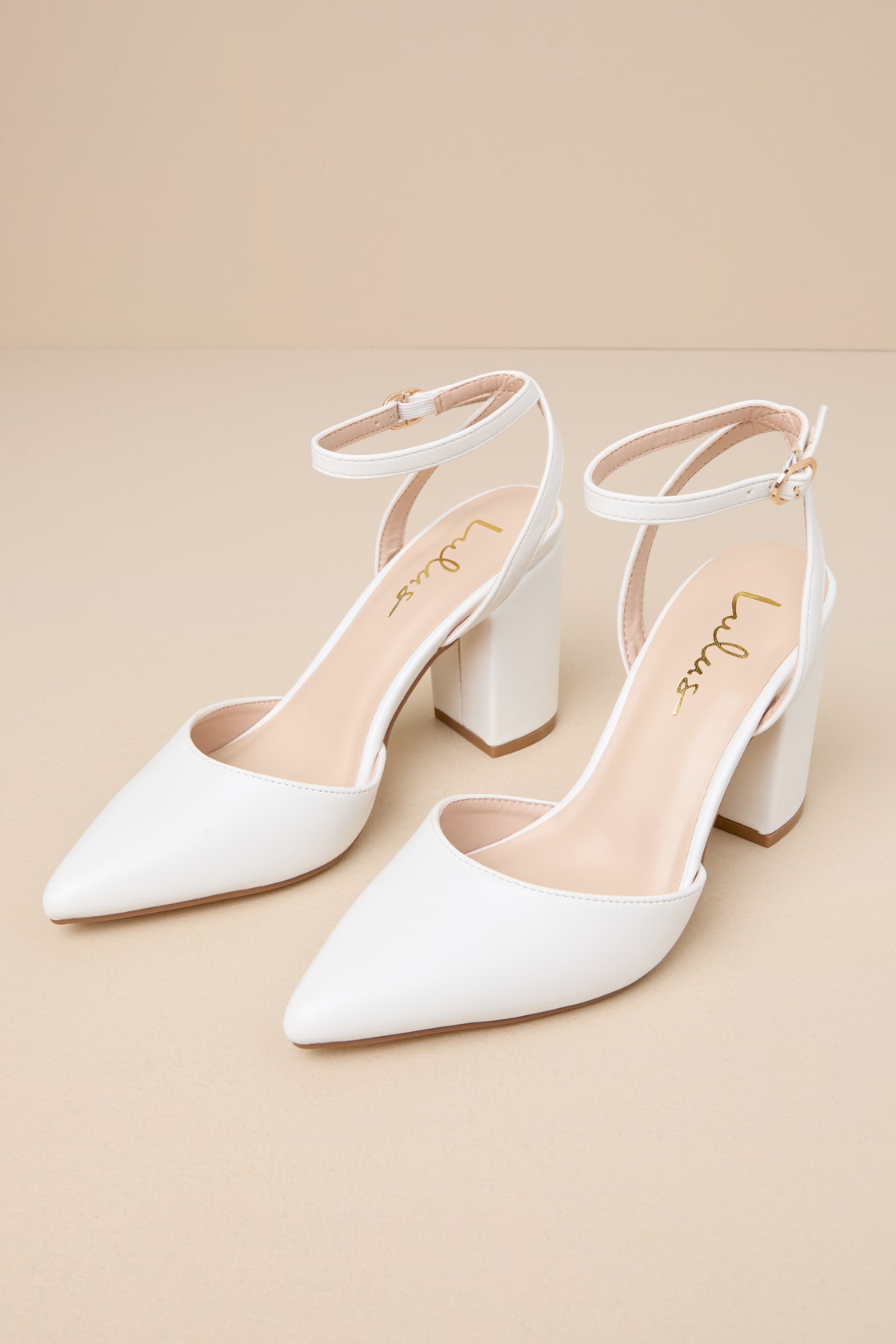 Embley White Pointed-Toe Ankle Strap Pumps