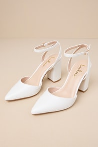 Embley White Pointed-Toe Ankle Strap Pumps 1