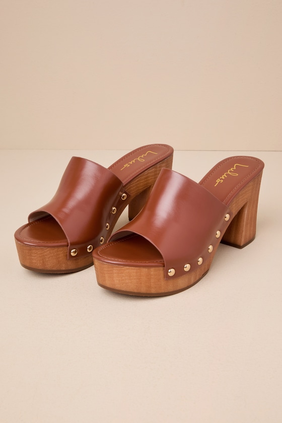 Lulus Jaylani Cognac Platform Mule Sandals In Brown