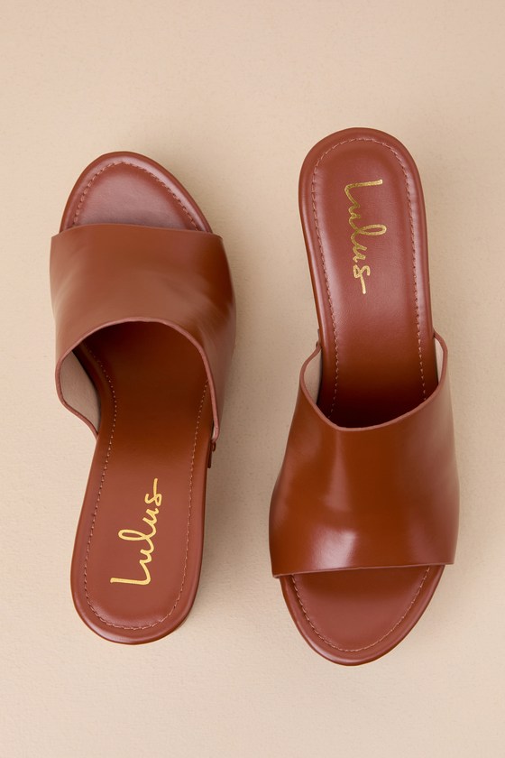 Lulus Jaylani Cognac Platform Mule Sandals In Brown