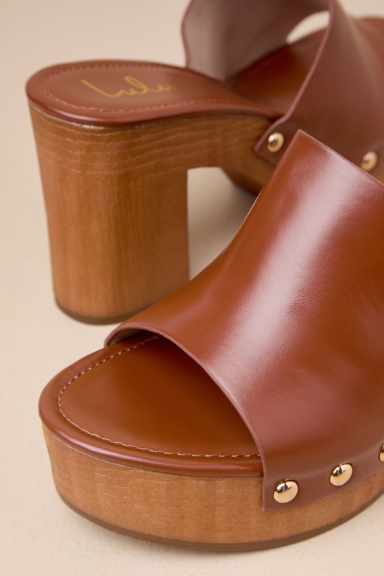 Lulus Jaylani Cognac Platform Mule Sandals In Brown