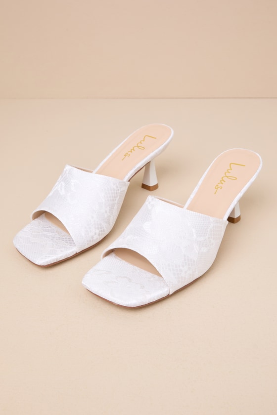 Maeler White Lace High Heel Slide Sandals 2