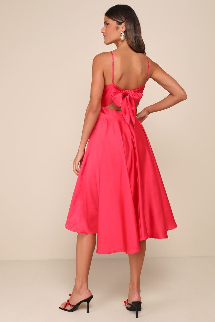 Days Like Today Magenta Satin Asymmetrical Tie-Back Midi Dress