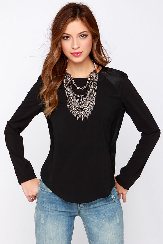 black long sleeve top with cut out