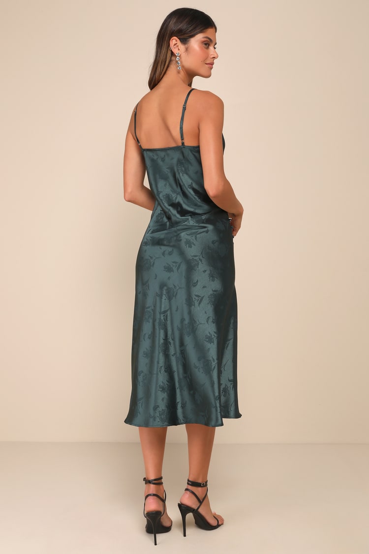 green emerald velvet dress Rihoas Jacquard Cap Sleeve Satin Midi Dress for Women, Green / XL