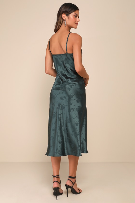 All About You Emerald Green Floral Jacquard Satin Midi Dress 2