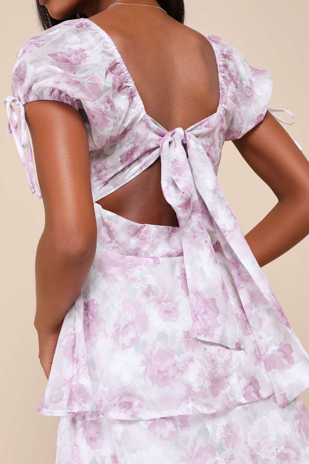 Exquisitely Lovely Purple Floral Bustier Tiered Midi Dress