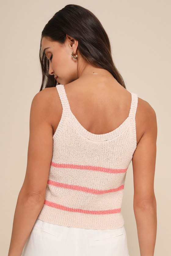 Lulus Effortless Sunshine Beige And Coral Striped Sweater Tank Top In Coral