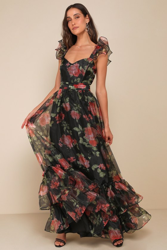 Lulus::Organza Tiered マキシドレス:L[RESALE] Shiny Gold Organza Dress - Tiered Maxi Dress - Tie-Strap