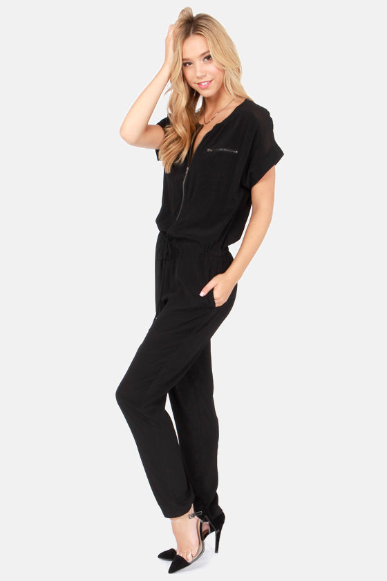 Cute Black Jumpsuit Short Sleeve Jumpsuit Cutout Jumpsuit 60.00