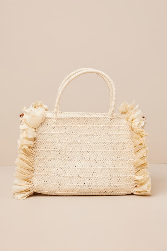 Shiraleah Sarah Natural Woven Straw Fringe Mini Tote Bag In Beige