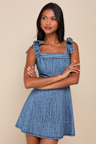 Precisely Sweet Medium Wash Tie-Strap Denim Mini Dress 4