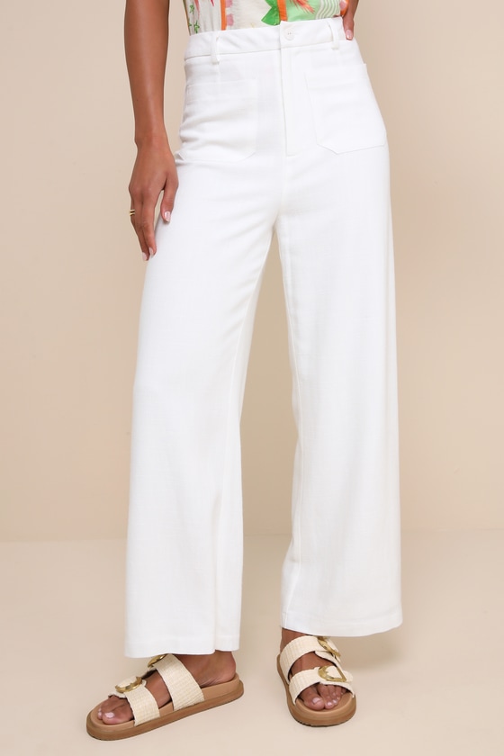 Lulus Breezy Versatility White Linen Wide-leg High-rise Pants In White