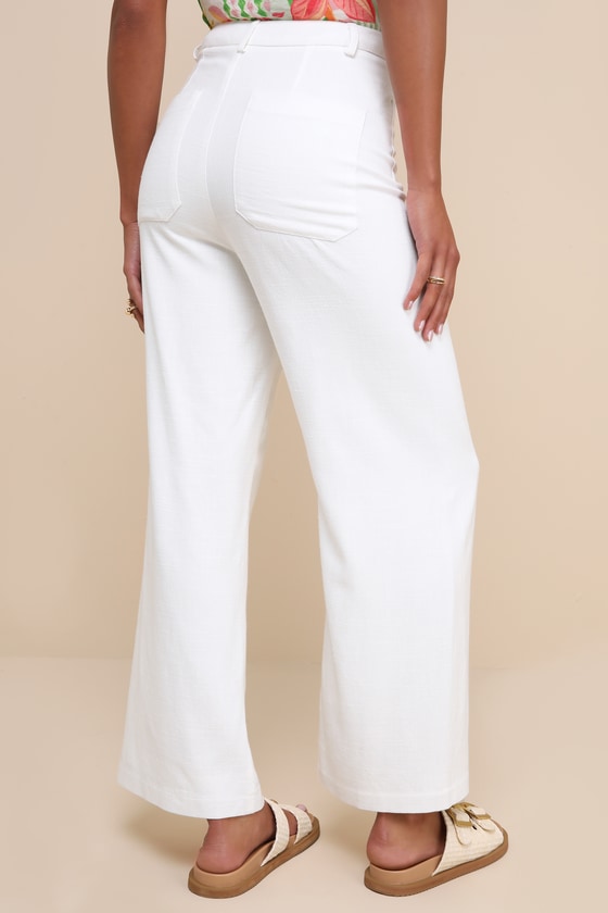 Lulus Breezy Versatility White Linen Wide-leg High-rise Pants In White