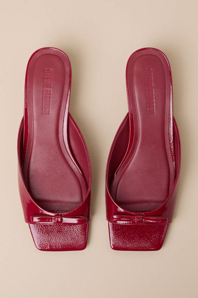 Meme Burgundy Patent Leather Kitten Heel Slide Sandals