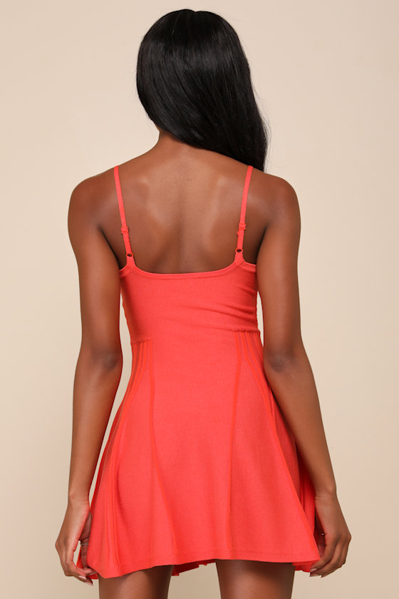 Lulus Flattering Disposition Orange Button-front Ribbed Mini Dress In Orange