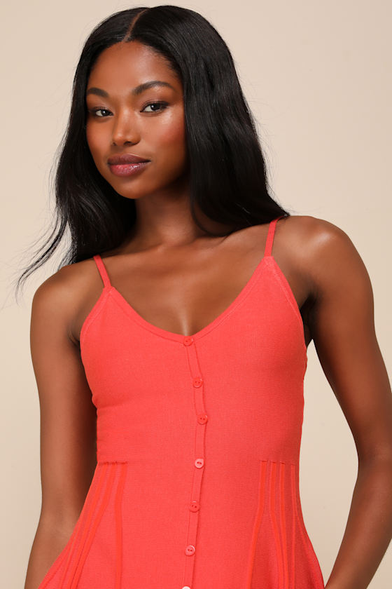 Lulus Flattering Disposition Orange Button-front Ribbed Mini Dress In Orange