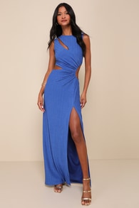 Upgraded Stunner Royal Blue Ribbed Cutout Sleeveless Maxi Dress 1