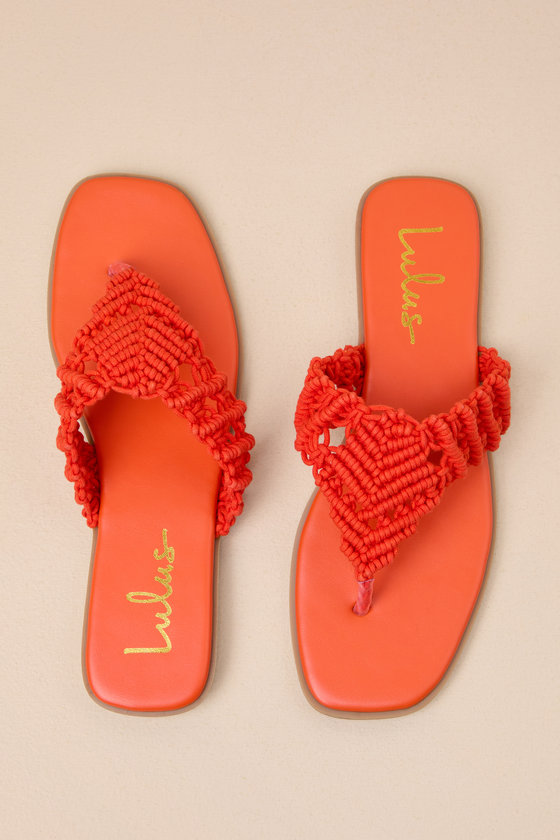 Alohi Orange Macramé Woven Flat Thong Sandals 2