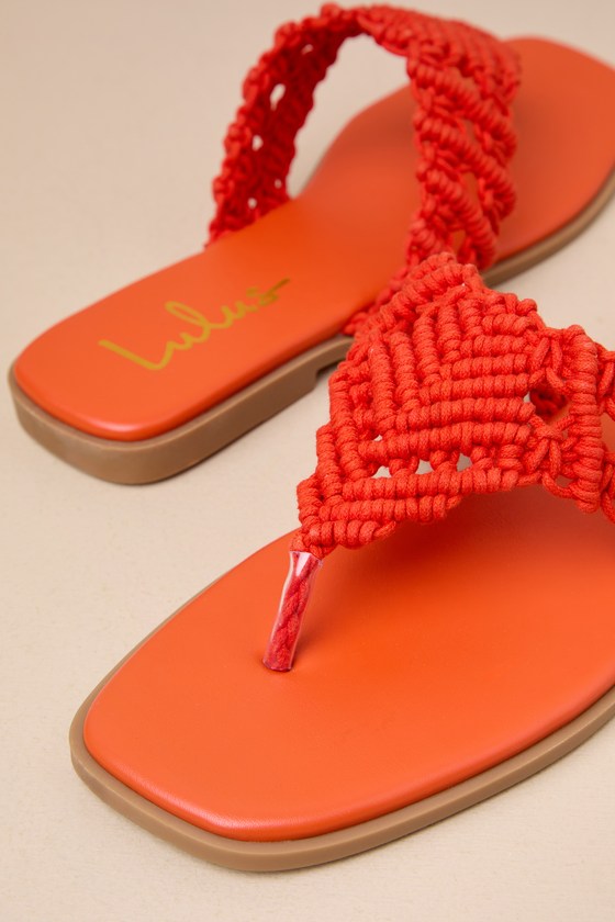 Lulus Alohi Orange Macrame Sandals In Orange