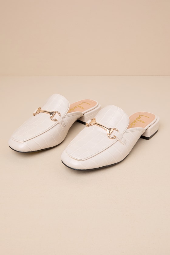 Ranae Bone Crocodile-Embossed Slide-On Loafers 1