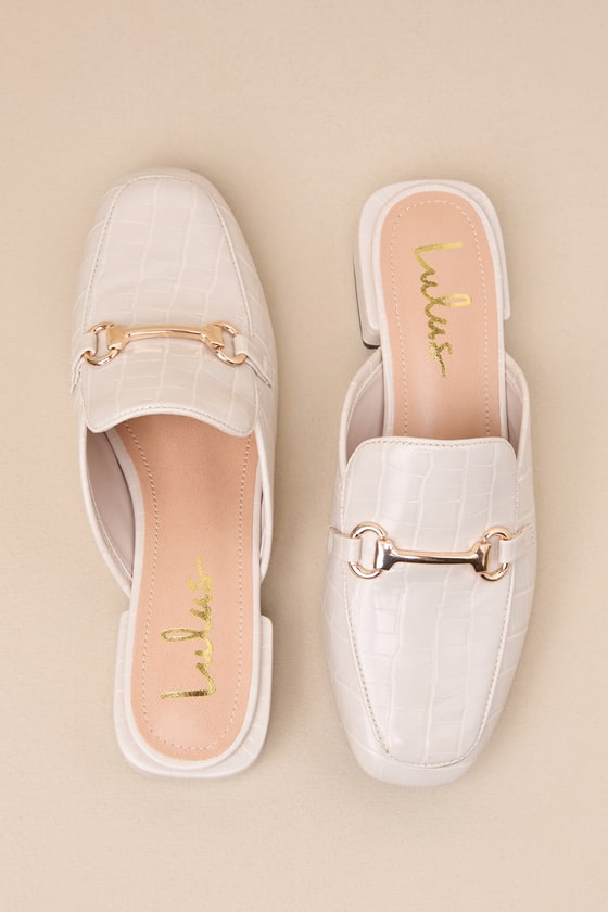 LULUS RANAE BONE CROCODILE-EMBOSSED SLIDE-ON LOAFERS