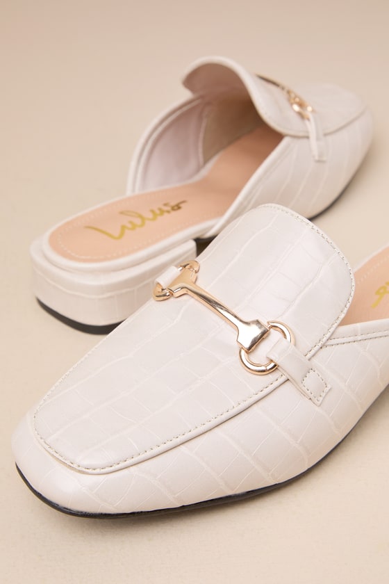 LULUS RANAE BONE CROCODILE-EMBOSSED SLIDE-ON LOAFERS