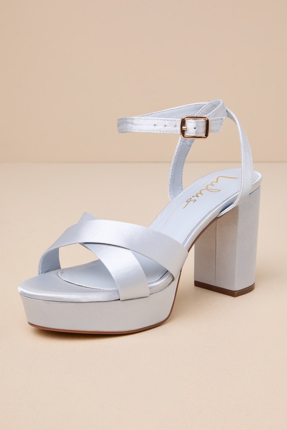 Lulus Selah Blue Satin Ankle Strap Heels In Blue