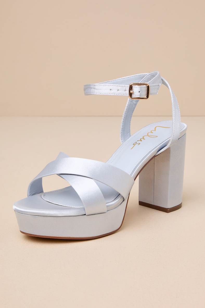 Selah Blue Satin Ankle Strap Heels