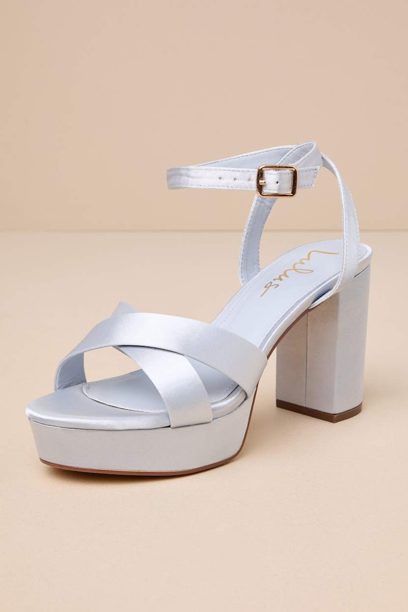 Selah Blue Satin Ankle Strap Heels