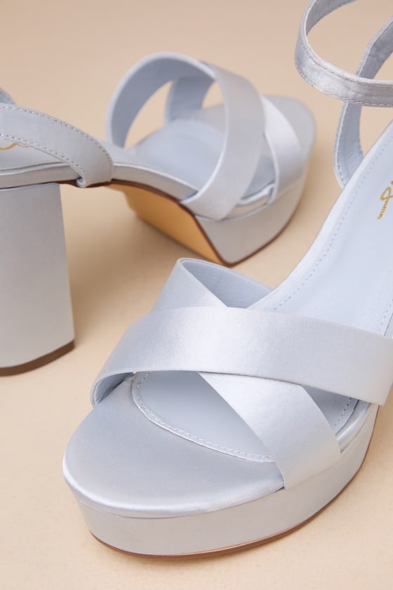 Selah Blue Satin Ankle Strap Heels - thumbnail 5