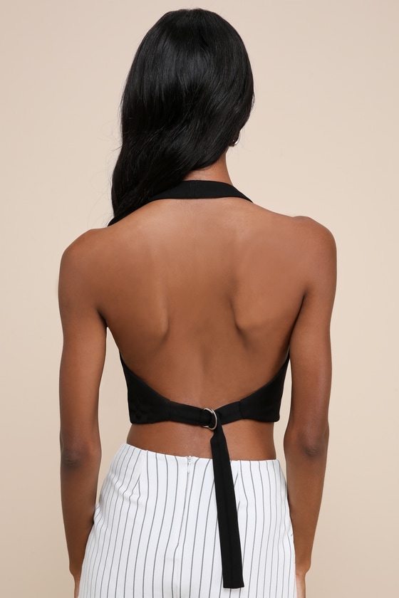 Flirty Sophistication Black Cropped Halter Vest Top 2