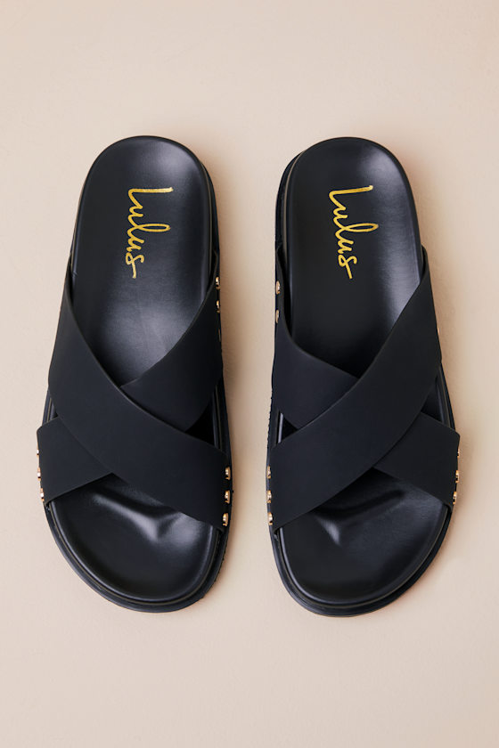 Lulus Sevyn Black Studded Slide Sandals In Black