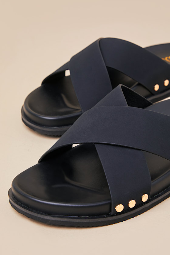 Lulus Sevyn Black Studded Slide Sandals In Black