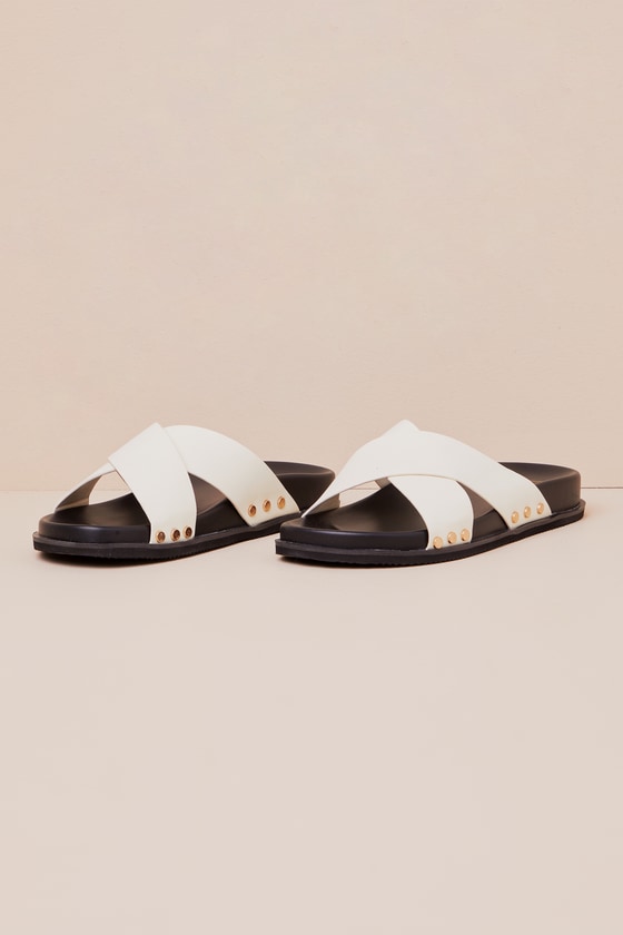Lulus Sevyn Bone Studded Slide Sandals In White