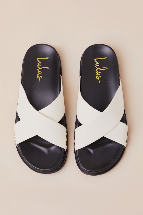 Lulus Sevyn Bone Studded Slide Sandals In White