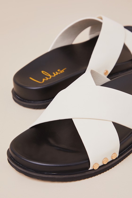 Lulus Sevyn Bone Studded Slide Sandals In White