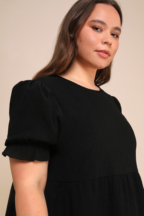 Black Mini Dress - Puff Sleeve Babydoll Dress - Swing Dress - Lulus