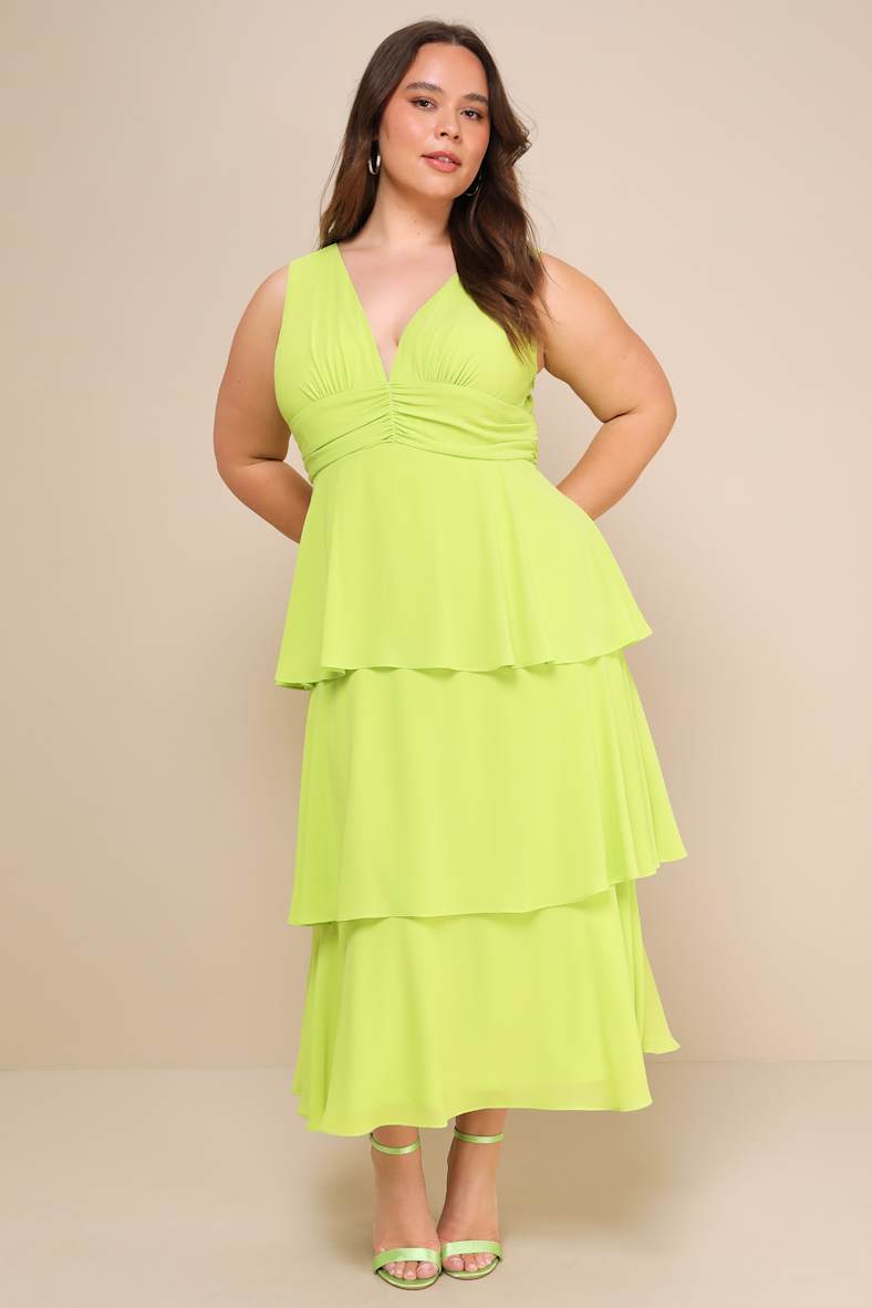 Celebration Time Lime Green Sleeveless Tiered Midi Dress
