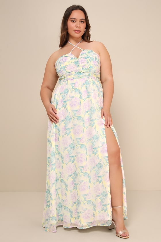 Effortlessly Abloom Green Multi Floral Ruched Halter Maxi Dress 6