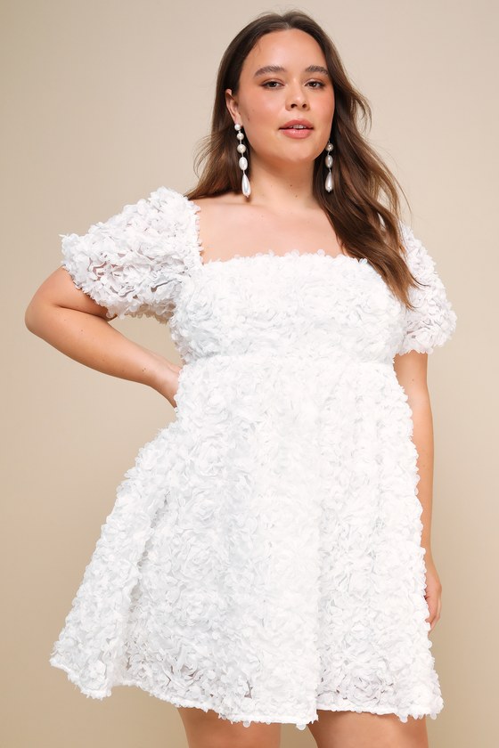 Precious Passion White Floral Puff Sleeve Babydoll Dress 7