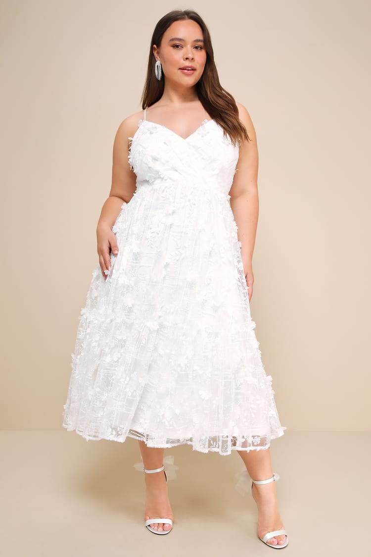 knee length dresses for ladies Avani 3D Floral Applique Midi Dress