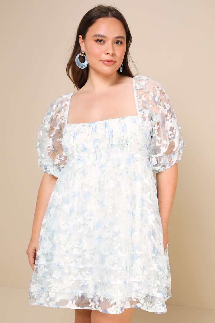 Sincerely a Sweetie Ivory Floral Puff Sleeve Babydoll Mini Dress