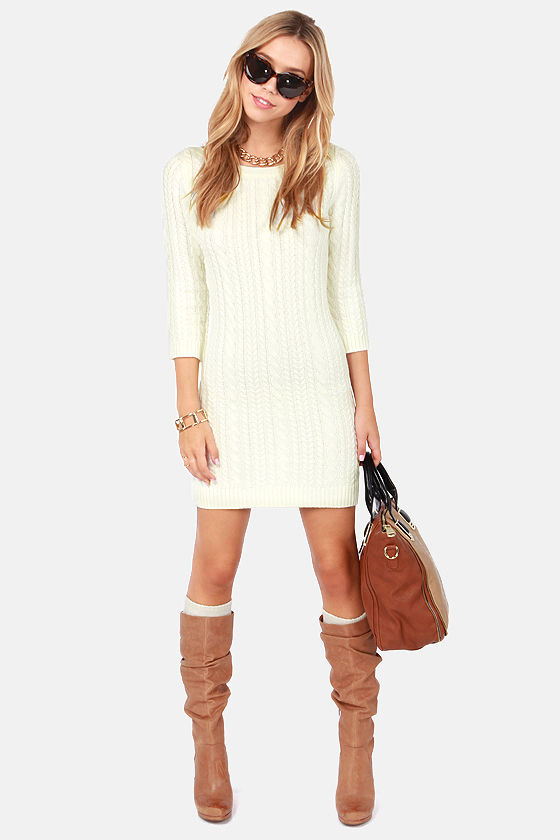 cream colored sweater dress