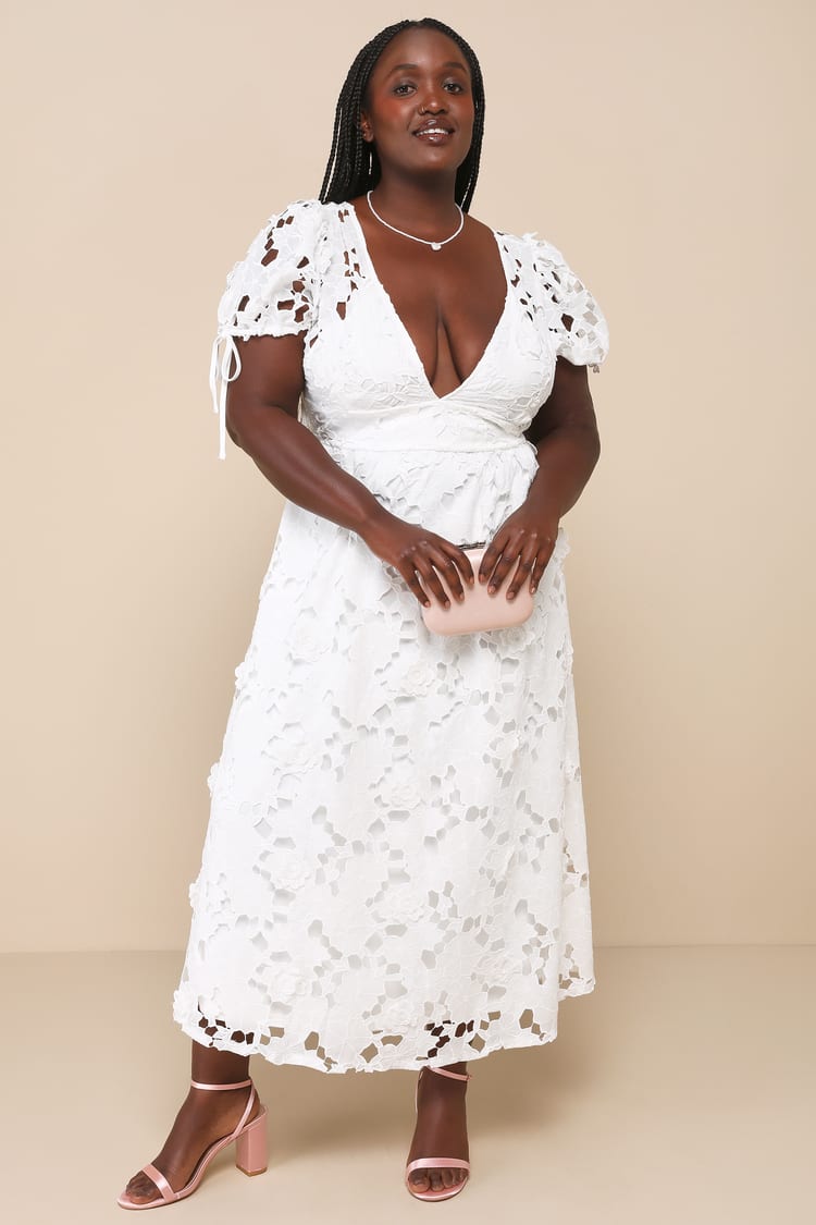 Flourishing Blossoms White 3D Floral Backless Midi Dress