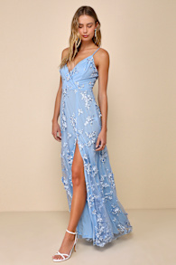 Rare Presence Powder Blue 3D Floral Surplice Maxi Dress 7