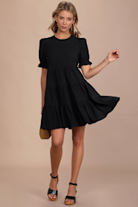 Favorite Day Black Puff Sleeve Tiered Mini Dress 6